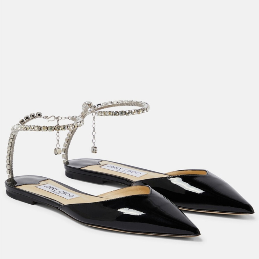 Jimmy Choo Saeda Patent Leather Crystal Flats